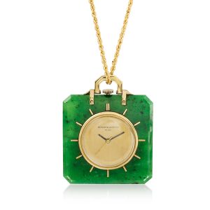 C. 1980 Vintage Schwartz & Steiner Green Garnet Watch Pendant Necklace in 14kt Yellow Gold. 30"