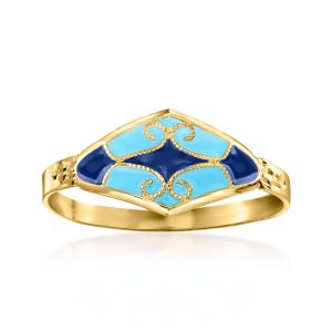 Italian Tonal Blue Enamel Ring in 14kt Yellow Gold