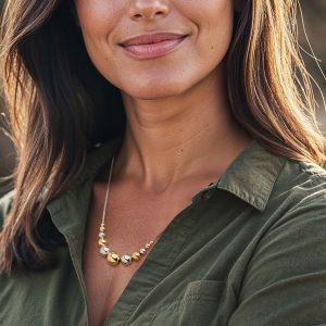 Italian Sterling Silver and 18kt Gold Over Sterling Graduated Bead Cable-Chain Necklace. 18"