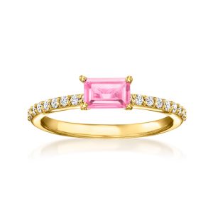 .70 Carat Lab-Grown Pink Sapphire Ring with .20 ct. t.w. Lab-Grown Diamonds in 18kt Gold Vermeil