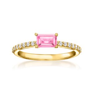 .70 Carat Lab-Grown Pink Sapphire Ring with .20 ct. t.w. Lab-Grown Diamonds in 18kt Gold Vermeil