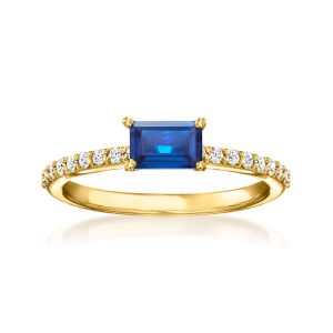 .70 Carat Lab-Grown Sapphire Ring with .20 ct. t.w. Lab-Grown Diamonds in 18kt Gold Vermeil