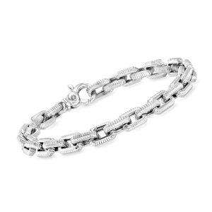 Phillip Gavriel Men's Sterling Silver Grooved Cable-Link Bracelet. 8.5"