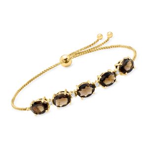 4.60 ct. t.w. Smoky Quartz and .10 ct. t.w. White Topaz Bolo Bracelet in 18kt Gold Over Sterling