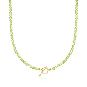 3.5-4mm Peridot Bead Charm-Compatible Toggle Necklace in 18kt Gold Over Sterling