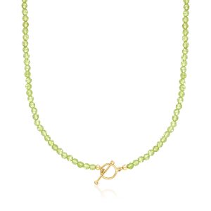 3.5-4mm Peridot Bead Charm-Compatible Toggle Necklace in 18kt Gold Over Sterling