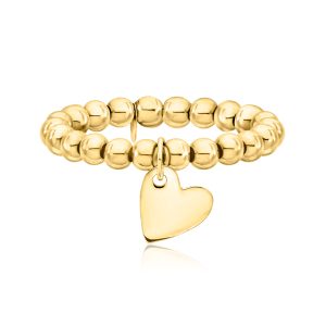 3mm 14kt Yellow Gold Bead Stretch Ring with Heart Charm