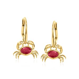 1.20 ct. t.w. Ruby Crab Drop Earrings in 18kt Gold Over Sterling