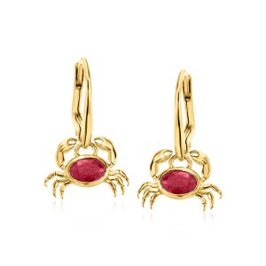 1.20 ct. t.w. Ruby Crab Drop Earrings in 18kt Gold Over Sterling
