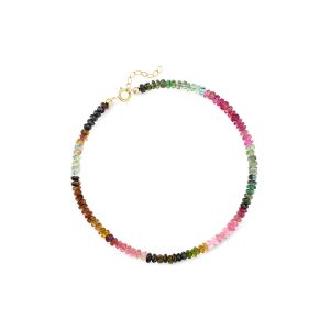 17.00 ct. t.w. Multicolored Tourmaline Bead Anklet with 14kt Yellow Gold. 9"