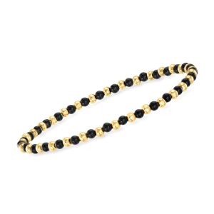 3mm Onyx and 10kt Yellow Gold Bead Stretch Bracelet