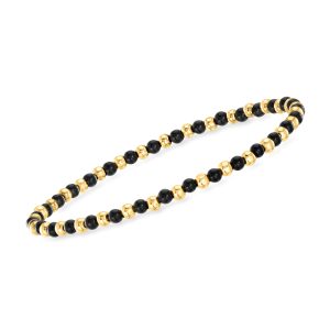 3mm Onyx and 10kt Yellow Gold Bead Stretch Bracelet