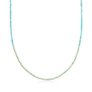 3-3.5mm Turquoise and 10kt Yellow Gold Bead Necklace