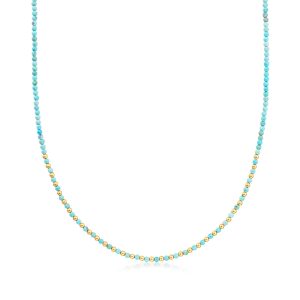 3-3.5mm Turquoise and 10kt Yellow Gold Bead Necklace