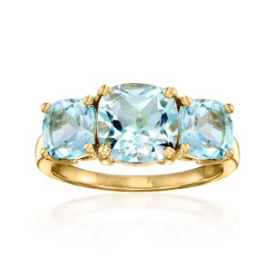 4.80 ct. t.w. Sky Blue Topaz Three-Stone Ring in 18kt Gold Over Sterling