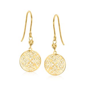 Italian 10kt Yellow Gold Damascato Ricami Drop Earrings