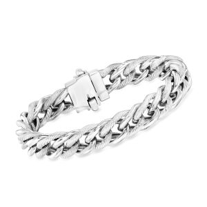 Phillip Gavriel Men's Sterling Silver Ridged Curb-Link Bracelet. 8.5"