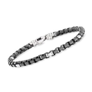 Phillip Gavriel Men's Black Ruthenium and Sterling Silver Box-Chain Bracelet. 8.75"