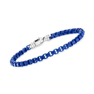Phillip Gavriel Men's Blue Enamel and Sterling Silver Box-Chain Bracelet. 8.75"