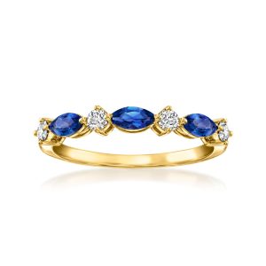 .50 ct. t.w. Lab-Grown Sapphire and .20 ct. t.w. Lab-Grown Diamond Ring in 18kt Gold Vermeil