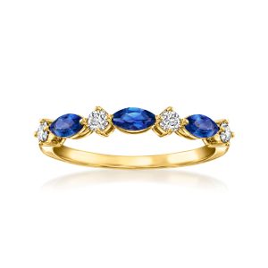 .50 ct. t.w. Lab-Grown Sapphire and .20 ct. t.w. Lab-Grown Diamond Ring in 18kt Gold Vermeil