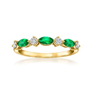 .30 ct. t.w. Lab-Grown Emerald and .20 ct. t.w. Lab-Grown Diamond Ring in 18kt Gold Vermeil