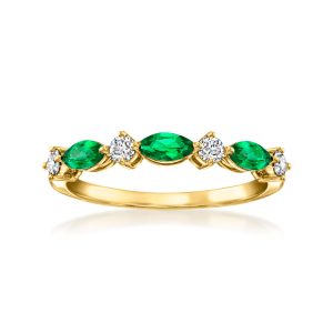 .30 ct. t.w. Lab-Grown Emerald and .20 ct. t.w. Lab-Grown Diamond Ring in 18kt Gold Vermeil