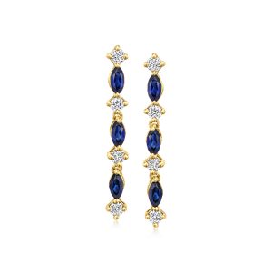 .50 ct. t.w. Lab-Grown Sapphire and .30 ct. t.w. Lab-Grown Diamond Drop Earrings in 18kt Gold Vermeil