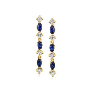 .50 ct. t.w. Lab-Grown Sapphire and .30 ct. t.w. Lab-Grown Diamond Drop Earrings in 18kt Gold Vermeil