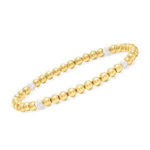 4-4.5mm Cultured Pearl and 18kt Gold Vermeil Bead Stretch Bracelet