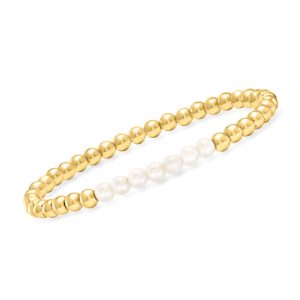 4-4.5mm Cultured Pearl and 18kt Gold Vermeil Bead Stretch Bracelet