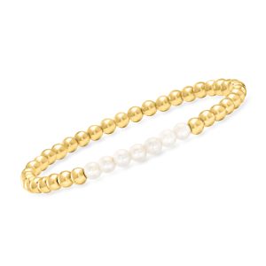 4-4.5mm Cultured Pearl and 18kt Gold Vermeil Bead Stretch Bracelet