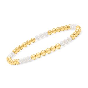 4-4.5mm Cultured Pearl Trio and 18kt Gold Vermeil Bead Stretch Bracelet