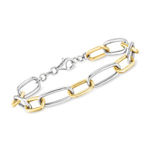 Italian Sterling Silver and 18kt Gold Over Sterling Paper Clip Link Bracelet