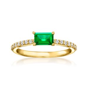 .40 Carat Lab-Grown Emerald and .20 ct. t.w. Lab-Grown Diamond Ring in 18kt Gold Vermeil
