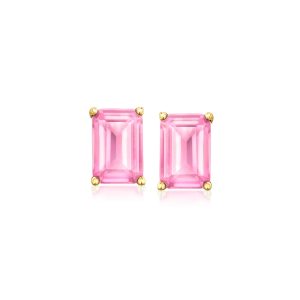 1.20 ct. t.w. Emerald-Cut Lab-Grown Pink Sapphire Earrings in 18kt Gold Vermeil