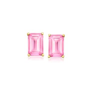 1.20 ct. t.w. Emerald-Cut Lab-Grown Pink Sapphire Earrings in 18kt Gold Vermeil