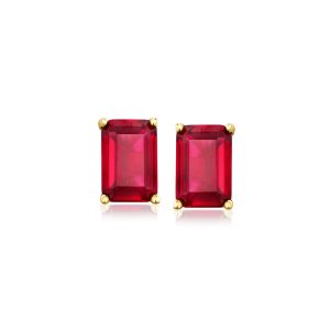 1.10 ct. t.w. Emerald-Cut Lab-Grown Ruby Earrings in 18kt Gold Vermeil