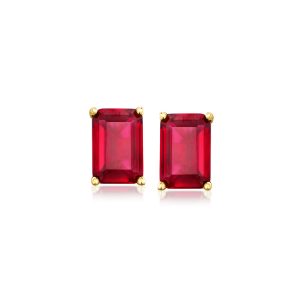 1.10 ct. t.w. Emerald-Cut Lab-Grown Ruby Earrings in 18kt Gold Vermeil
