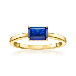 .90 Carat Emerald-Cut Lab-Grown Sapphire Ring in 18kt Gold Vermeil