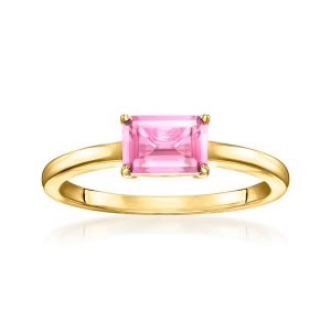 1.00 Carat Emerald-Cut Lab-Grown Pink Sapphire Ring in 18kt Gold Vermeil