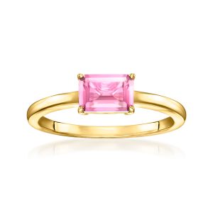 1.00 Carat Emerald-Cut Lab-Grown Pink Sapphire Ring in 18kt Gold Vermeil