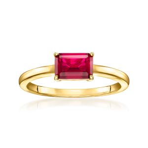 .80 Carat Emerald-Cut Lab-Grown Ruby Ring in 18kt Gold Vermeil