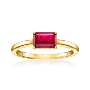 .80 Carat Emerald-Cut Lab-Grown Ruby Ring in 18kt Gold Vermeil