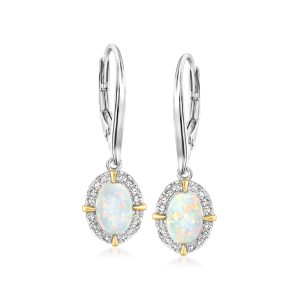 Charles Garnier "L'Opal" Lab-Grown Opal and .30 ct. t.w. CZ Drop Earrings in Sterling Silver and 18kt Gold Over Sterling