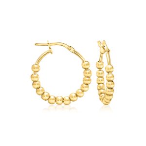 Italian 3mm 18kt Gold Vermeil Beaded Hoop Earrings. 7/8"
