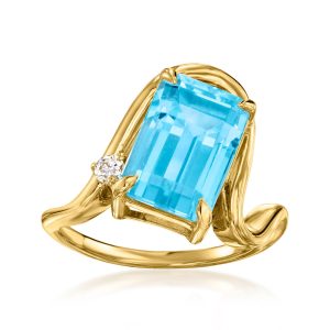 6.25 Carat Swiss Blue Topaz Ring with Lab-Grown Diamonds in 18kt Gold Over Sterling