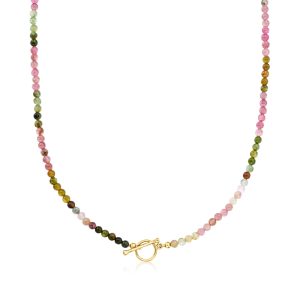 3.5-4mm Multicolored Tourmaline Bead Charm-Compatible Toggle Necklace in 18kt Gold Over Sterling