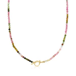 3.5-4mm Multicolored Tourmaline Bead Charm-Compatible Toggle Necklace in 18kt Gold Over Sterling