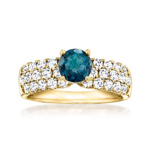 1.00 Carat London Blue Topaz Ring with 1.00 ct. t.w. Lab-Grown Diamonds in 14kt Yellow Gold